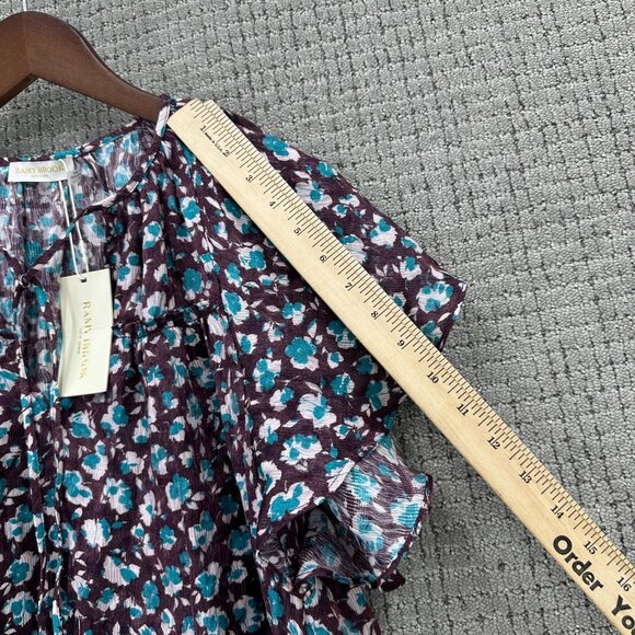 Ramy Brook Blouse Womens Small Wine Blue Pullover Sidney Printed Flutter Sleeve - Picture 6 of 11